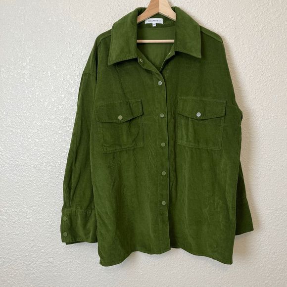WeWoreWhat x Revolve Green Corduroy Oversized Shacket Women's Size Medium/Large - Picture 2 of 6